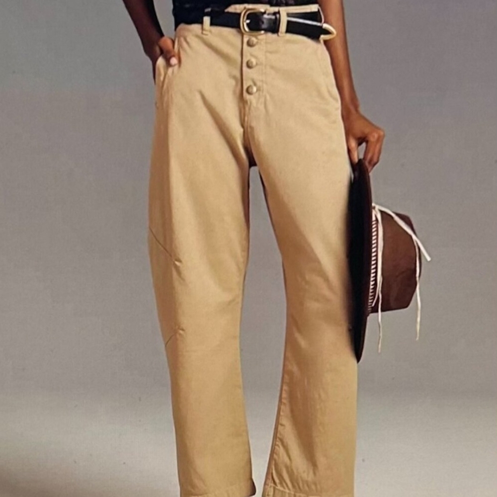 NWT Anthropologie Pilcro Button-Front Barrel Pants Tan  Women's Size 26